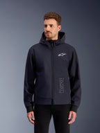 Alpinestars Radium Tech Hoodie, black men's windproof urban motorcycle jacket with a lightweight 3L tech shell.