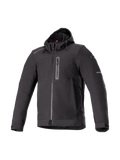 Alpinestars Neo Waterproof Hoodie, men's black urban motorcycle jacket, waterproof softshell textile, Tech-Air Ready.