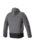 Alpinestars Sudadera Neo Impermeable, chaqueta de moto urbana gris y negra, vista trasera con softshell y logotipo vertical.