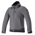Alpinestars Neo Waterproof Hoodie, chaqueta de moto urbana, gris y negro, chaqueta con capucha y cremallera frontal con bolsillo en el pecho, puños ajustables con velcro, softshell técnico resistente a la intemperie, diseño moderno y elegante
