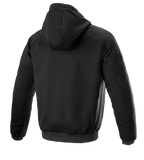 Alpinestars Ageless Hoodie, chaqueta de moto urbana, negro, vista trasera, diseño textil casual con capucha y puños acanalados, perfil anatómico para la conducción urbana.