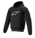 Alpinestars Ageless Hoodie, sudadera para moto de estilo urbano, negra con logo de estrella blanco, estilo pullover con bolsillo canguro, puños y dobladillo acanalados, diseño casual inspirado en el motorsport