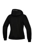 Alpinestars Stella Chrome Superairflow Hoodie para mujer, sudadera de moto para mujer, negra, vista trasera con construcción de malla 3D, diseño con capucha y detalle de logotipo en color cobre en el hombro