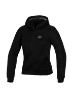 Alpinestars Stella Chrome Superairflow Hoodie, sudadera técnica de moto para mujer, negra, con construcción de malla 3D, parche con logotipo en color cobre en el pecho, cremallera frontal completa y capucha, diseñada para máxima ventilación y protección urbana