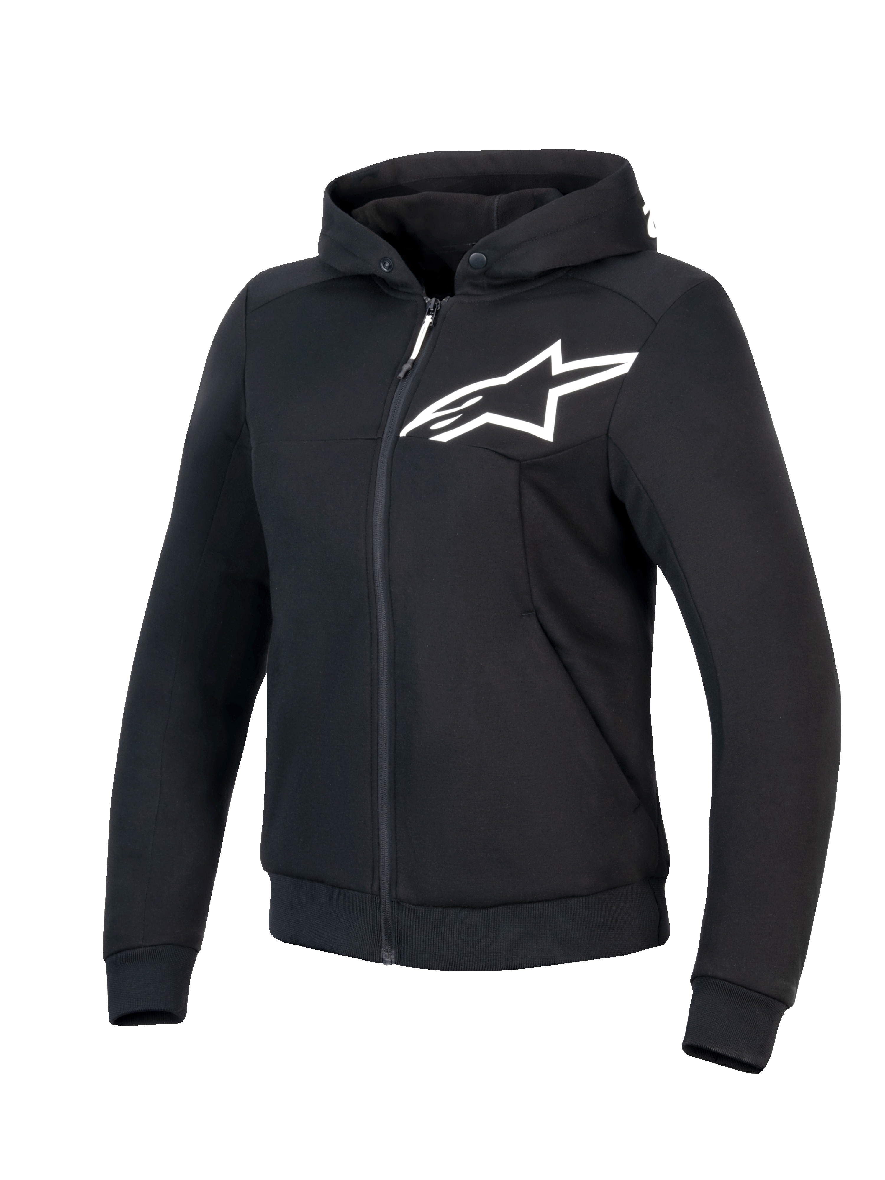 Alpinestars Sudadera Stella Chrome V2 Sport, chaqueta de moto para mujer, negra con logotipo Astars blanco, con certificación CE