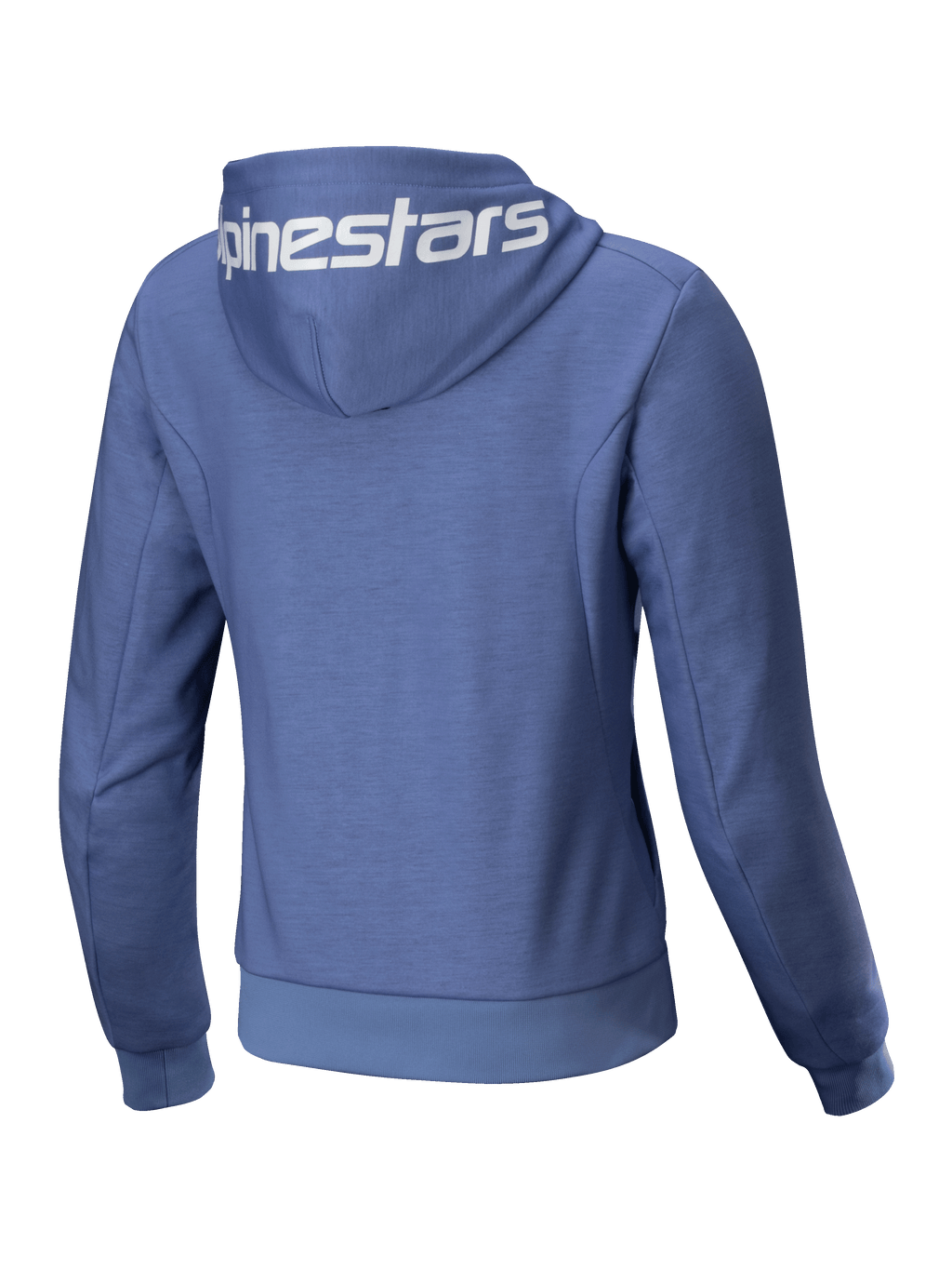 Alpinestars Stella Chrome V2, sudadera de moto para mujer, azul violeta y blanca, forro polar técnico con logo en la capucha.