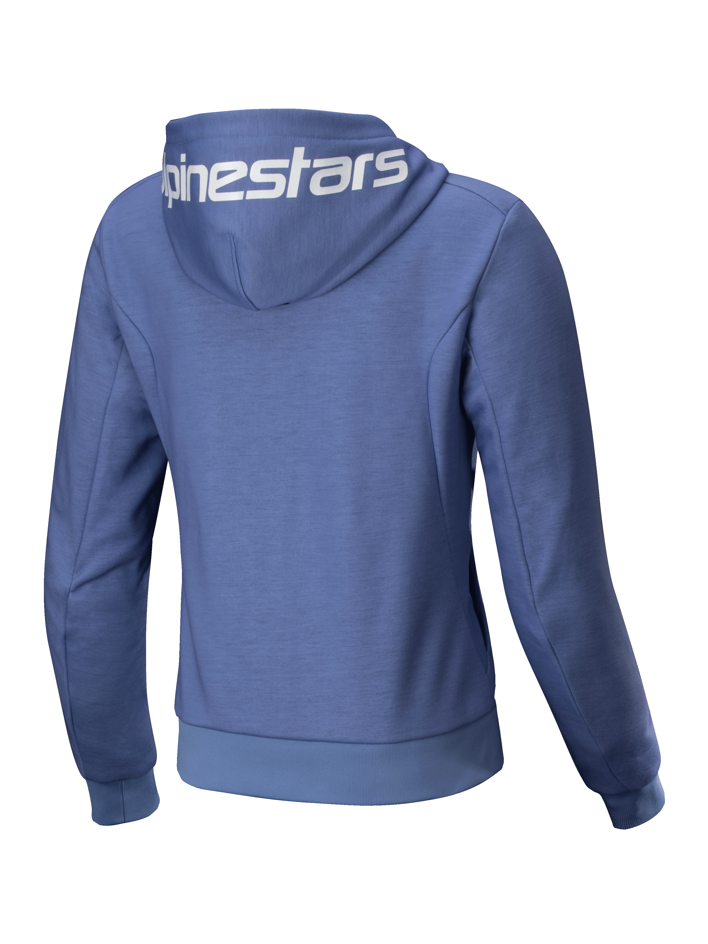 Alpinestars Stella Chrome V2, sudadera de moto para mujer, azul violeta y blanca, forro polar técnico con logo en la capucha.