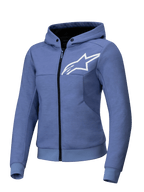 Alpinestars Stella Chrome V2 Sport Hoodie, sudadera de moto para mujer, azul violeta y blanca, compatible con Tech-Air, forro polar técnico, certificada CE Clase A