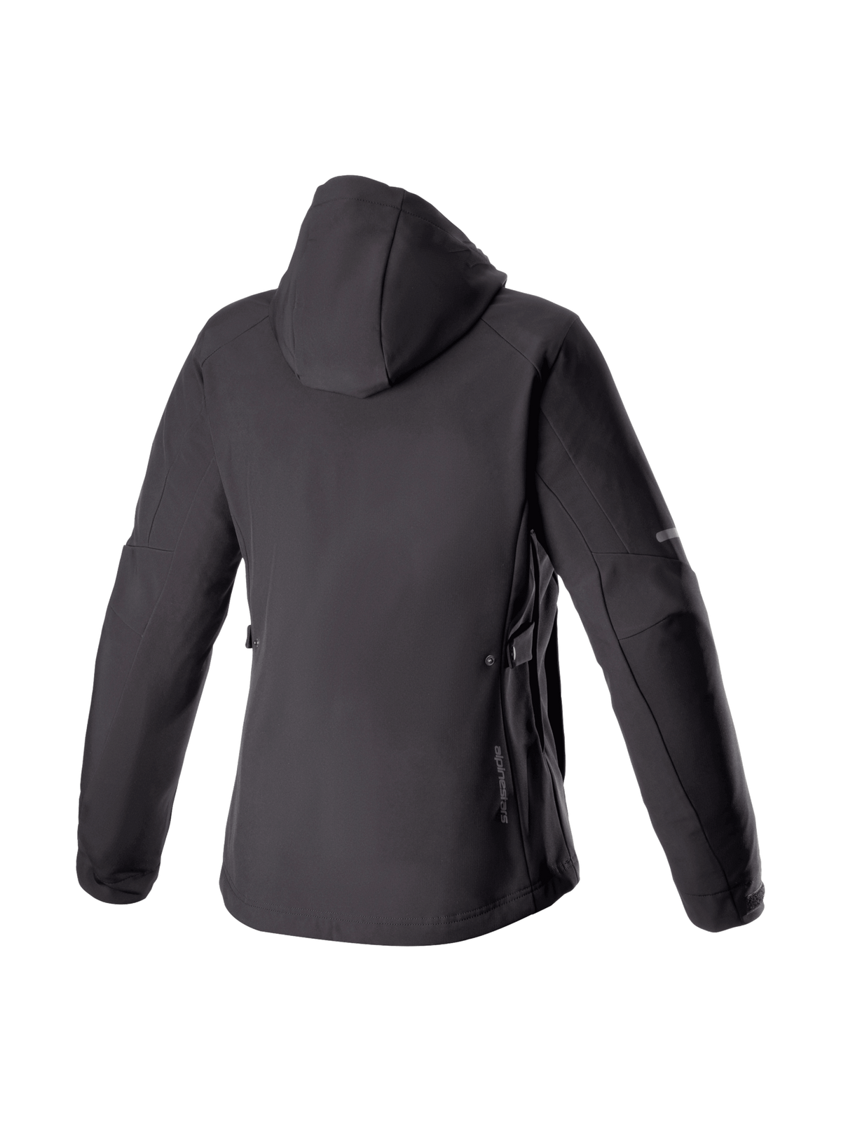 Alpinestars Stella Neo Waterproof Hoodie, chaqueta de moto urbana negra para mujer, softshell, vista trasera.