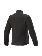 Alpinestars forro polar Banshee, chaqueta de moto urbana para mujer, negra, detalles de canalé, Kevlar y vista trasera.