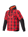 Alpinestars MO.ST.EQ Tartan Shirt, Men's Urban Motorcycle Jacket, Flame Red and Black, CE Certified Armor, Integrated Hoodie