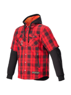 Alpinestars MO.ST.EQ Tartan, camisa de moto urbana para hombre, rojo llama y negro, con capucha y protección CE