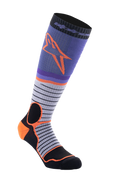 Alpinestars MX Pro Socks V2, calcetines de motocross hasta la rodilla, negro, gris, morado y naranja, construcción de costillas, diseño con rayas horizontales, equipamiento de alto rendimiento para conducción