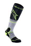 Alpinestars MX Pro Socks V2, calcetines de motocross, negro, gris y amarillo flúor, diseño hasta la rodilla con rayas horizontales y un gran logotipo amarillo, con acolchado reforzado para botas de moto off-road