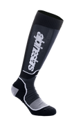 Alpinestars MX Plus Socks, calcetines altos de motocross, negros y grises, logotipo blanco, con soporte acanalado en la pantorrilla, talón y puntera reforzados y zona del pie de malla transpirable, diseño de rendimiento técnico para botas off-road