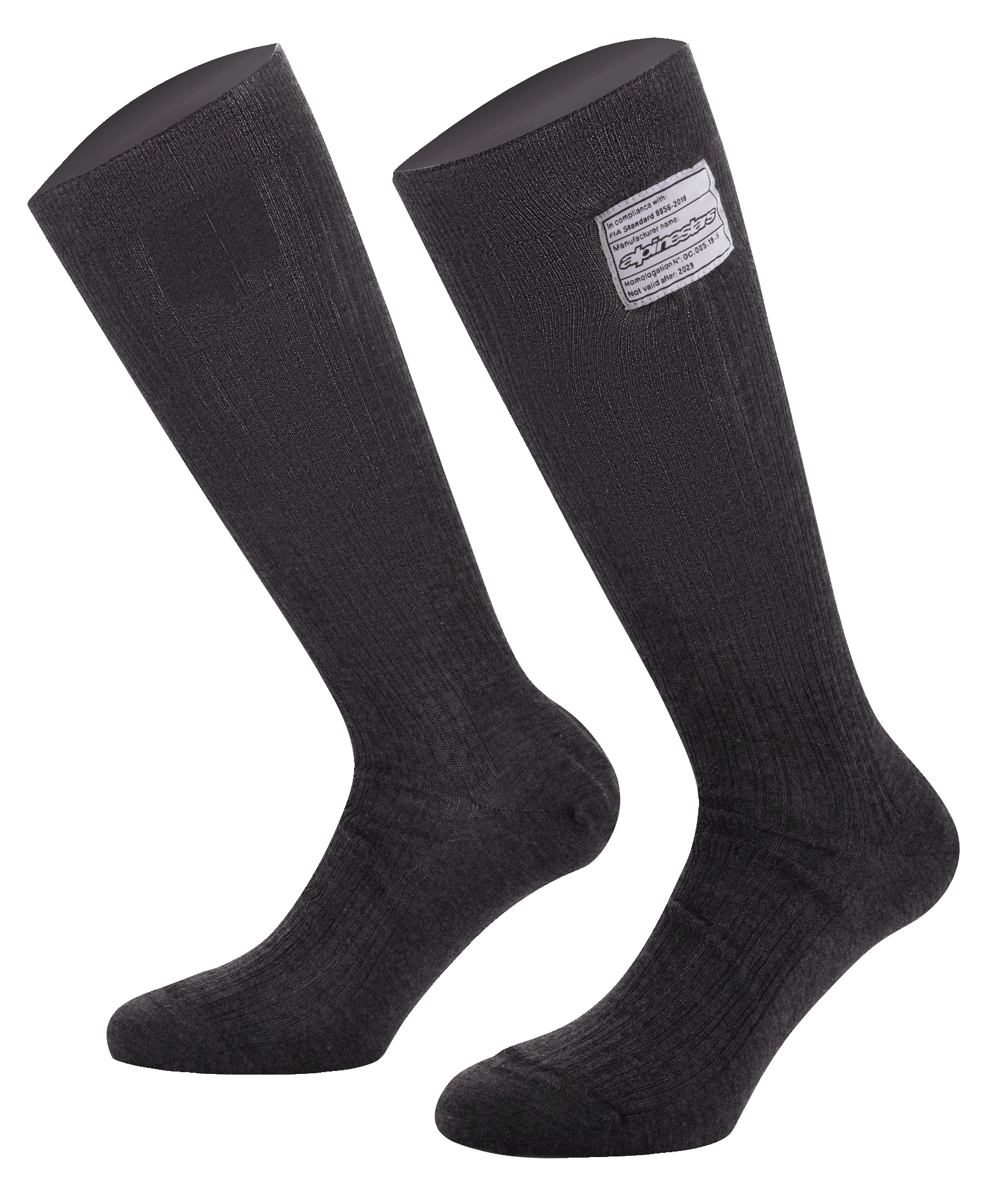 Alpinestars Race V4 Socks, calcetines para automovilismo, negro, con etiqueta de certificación FIA 8856-2018, confección en Nomex ignífugo con textura acanalada, largo hasta la rodilla, capa base técnica para deportes de motor