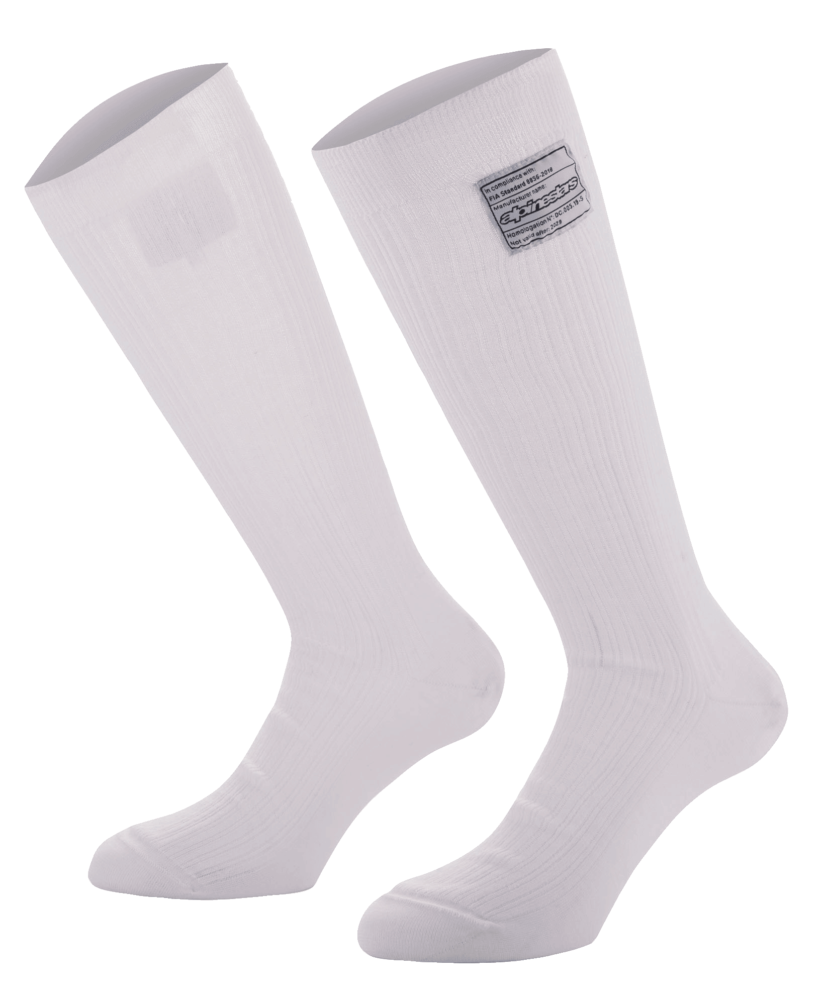 Alpinestars Race V4 Socks, calcetines blancos altos para automovilismo, construcción de Nomex acanalado con etiqueta de certificación FIA, diseño ignífugo para automovilismo profesional