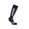 Alpinestars Youth MX Plus Socks, calcetines de motocross hasta la rodilla, negro y gris, con logotipo de Alpinestars en blanco, textura acanalada con talón y puntera reforzados, construcción transpirable de una sola capa para rendimiento off-road