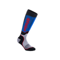 Alpinestars Youth MX Plus Socks, calcetines de motocross hasta la rodilla, negro, azul real y gris, con logotipo vertical de Alpinestars en rojo, ajuste de compresión acanalado con talón y puntera reforzados, equipamiento de alto rendimiento para jóvenes pilotos