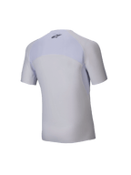 Alpinestars Tech KX Sim Top - Short Sleeve, White Karting Base Layer, back view, features breathable mesh upper back panel, black Alpinestars logo at the neck, ergonomic stretch material for racing performance