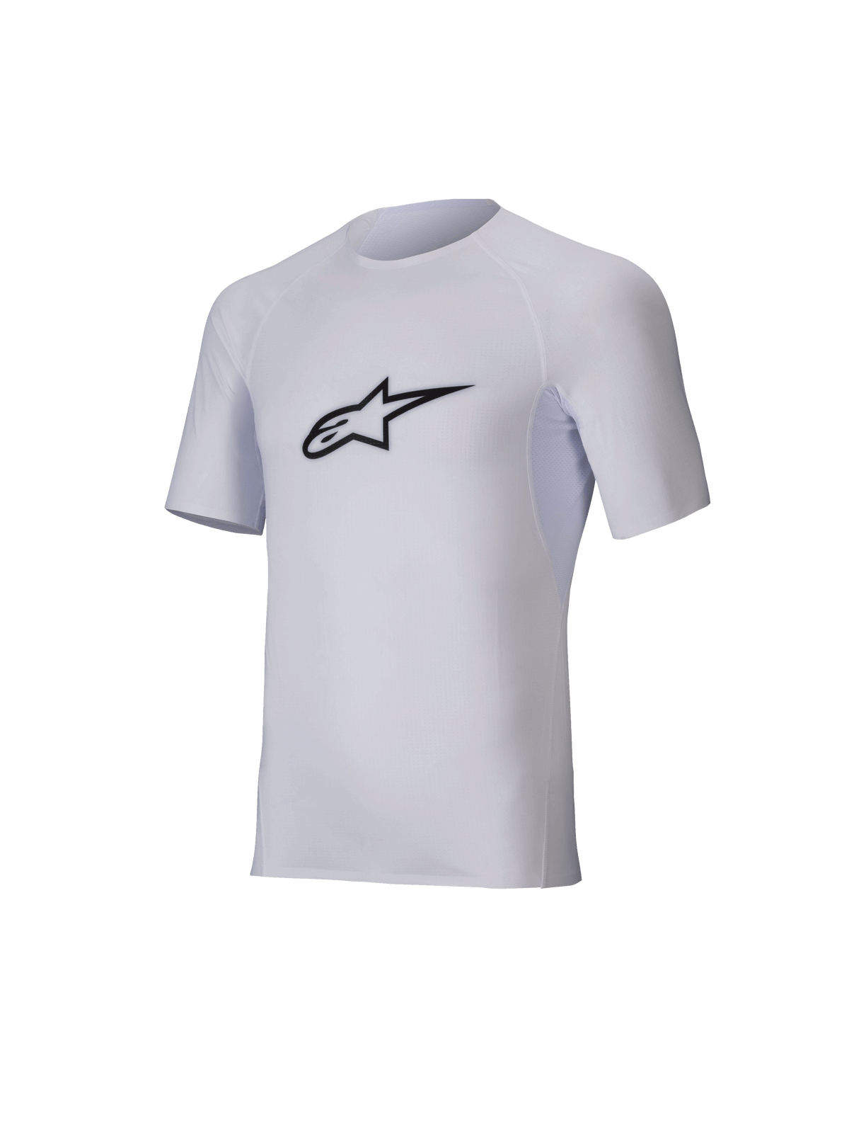 Alpinestars Tech KX Sim Top, capa base de karting de manga corta, blanco, logo Astar negro en el pecho, malla elástica ligera con cortes ergonómicos, equipamiento de alto rendimiento técnico