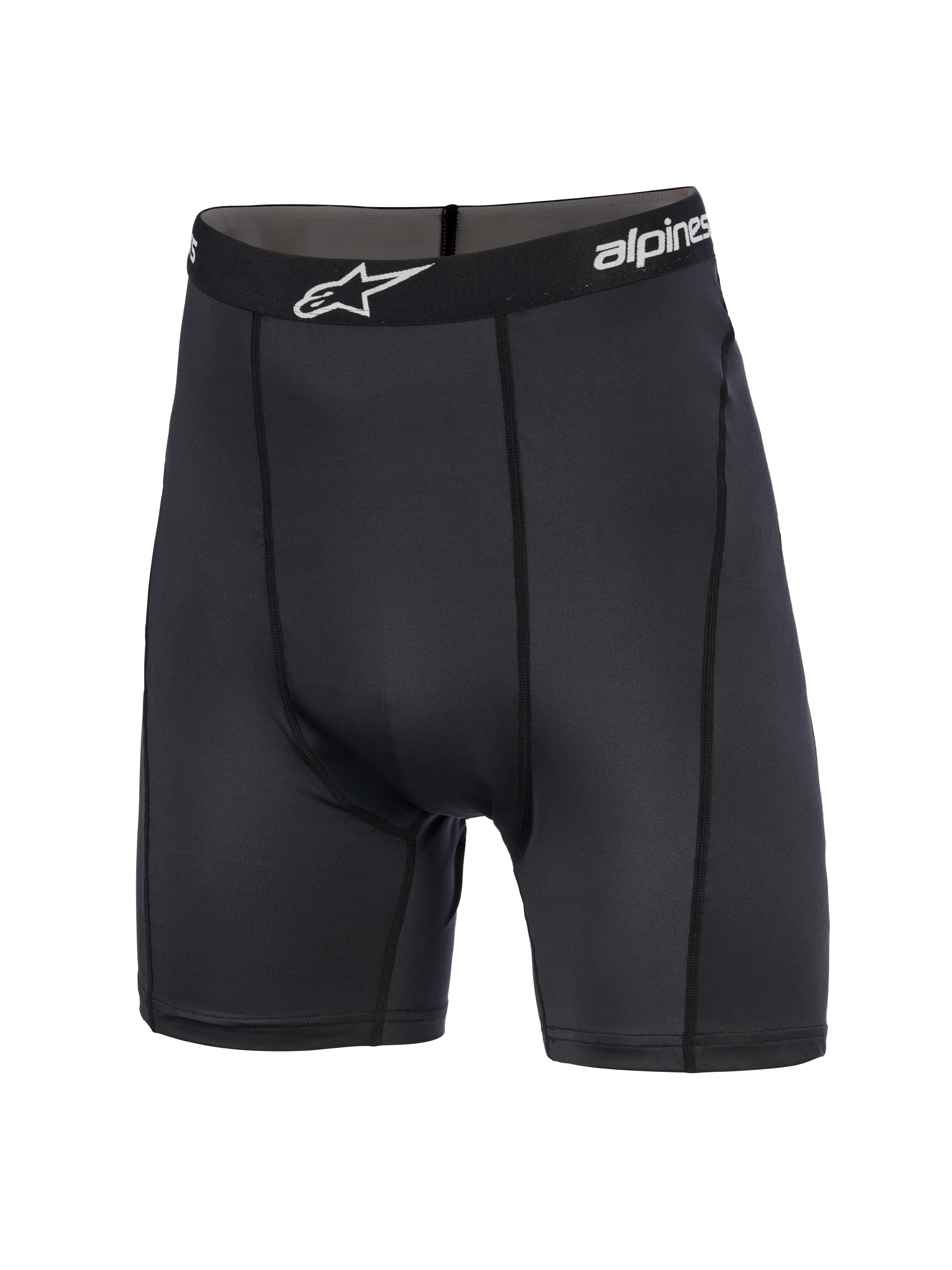 Alpinestars MX Boxer, pantalones cortos de capa base para motocross, negros, longitud media del muslo, con cintura elástica de la marca con logo de estrella blanca, ajuste atlético y costuras verticales