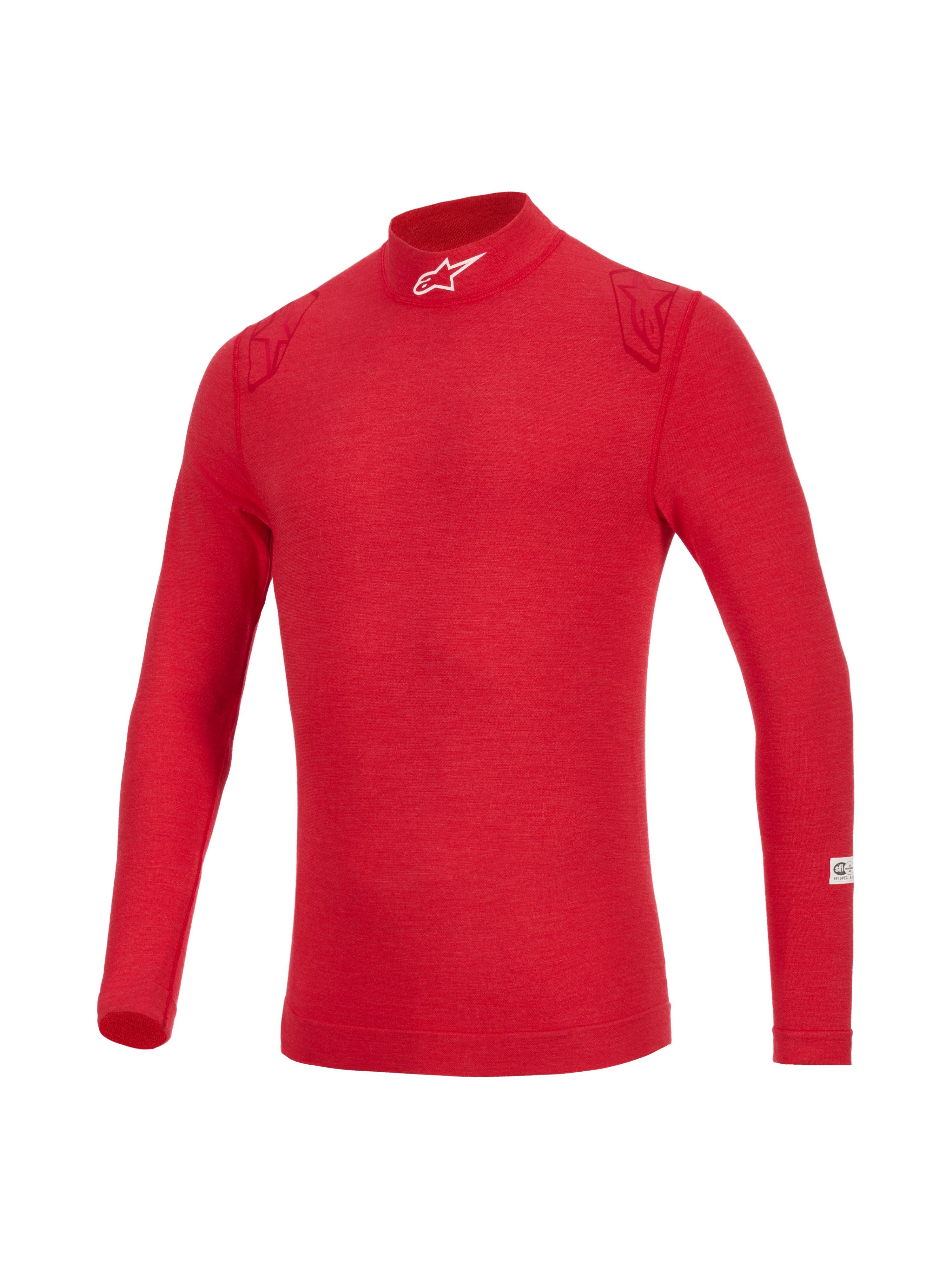 Alpinestars ZX Evo V3 Top - Long Sleeve, Red flame-resistant auto racing base layer, featuring high neck with white logo, tonal red shoulder details, and lightweight technical fabric for professional driver protection.