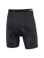 Alpinestars MX Boxer Padded, pantalones cortos tipo capa base acolchados para motocross en color negro, vista trasera que muestra el acolchado de gamuza de densidad múltiple en el asiento, cintura elástica con la marca y construcción elástica ergonómica para mayor comodidad en la conducción off-road.