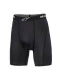 Alpinestars MX Boxer Padded, capa base para motocross, negro, pantalones cortos de compresión con cintura elástica de marca y logo blanco, costuras verticales de perfil plano y tejido elástico de punto suave diseñado para mayor comodidad en conducción off-road