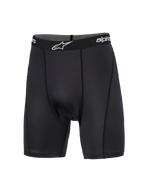 Alpinestars MX Boxer Padded, capa base para motocross, negro, pantalones cortos de compresión con cintura elástica de marca y logo blanco, costuras verticales de perfil plano y tejido elástico de punto suave diseñado para mayor comodidad en conducción off-road