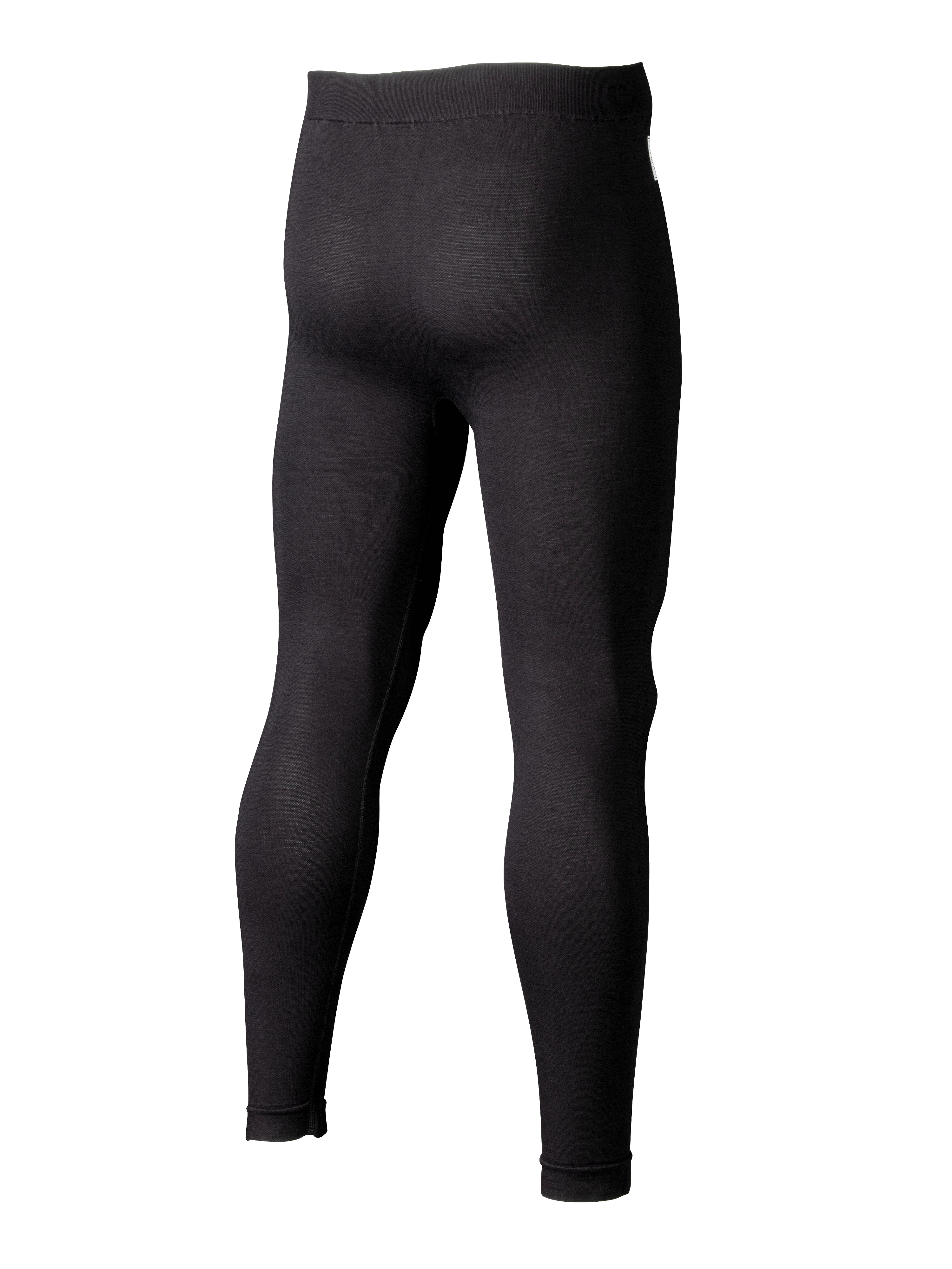 Alpinestars ZX Evo V3 Bottom, pantalones de capa base para automovilismo, negro, vista trasera 3/4 que muestra mallas ajustadas resistentes a las llamas, construcción de malla jacquard para transpirabilidad en deportes de motor