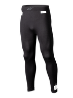 Alpinestars ZX Evo V3 Bottom, mallas de capa base para automovilismo negras, ropa interior de carreras resistente a las llamas, diseño de longitud completa con etiquetas blancas de certificación FIA y SFI, cintura elástica con logo Astars en gris, ajuste entallado y estilizado