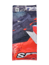 Alpinestars Buff Ignite Neck Tube, braga de cuello multifuncional, negra y roja brillante con detalles blancos, con un gran gráfico de estrella, logotipos de Alpinestars y Buff, diseño deportivo para motociclismo