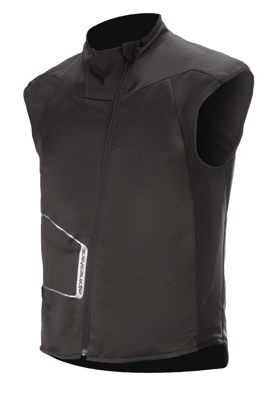 Alpinestars HT Heat Tech Vest, chaleco térmico para moto sin mangas, negro, cuello alto con cremallera frontal asimétrica, construcción de tejido técnico con logo Alpinestars blanco, capa térmica inferior para invierno y turismo