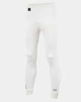 Alpinestars Race Bottom FIA, pantalones de capa base para automovilismo, blancos, con etiqueta negra de la FIA en la cadera y logotipo en la parte inferior de la pierna, tejido ignífugo ligero y transpirable para automovilismo profesional
