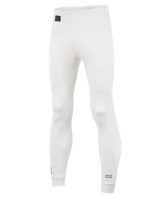 Alpinestars Race Bottom FIA, pantalones de capa base para automovilismo, blancos con parches de logotipos negros, tejido ligero y resistente al fuego, diseñados para usarse debajo de un mono de competición