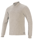 Alpinestars Race V3 Long Sleeve Top, capa base para automovilismo, gris, con cuello alto y logotipo de estrella negra, mangas largas, tejido texturizado resistente al fuego y marca Alpinestars en el dobladillo