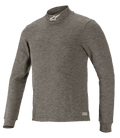 Alpinestars Race V3 Long Sleeve Top, capa base técnica para automovilismo, gris Antracita Melange, cuello alto con logotipo de estrella blanca, mangas largas, tejido jaspeado resistente al fuego, prenda interior profesional para carreras de coches