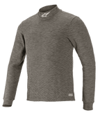 Alpinestars Race V3 Long Sleeve Top, capa base técnica para automovilismo, gris Antracita Melange, cuello alto con logotipo de estrella blanca, mangas largas, tejido jaspeado resistente al fuego, prenda interior profesional para carreras de coches
