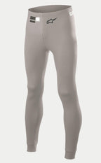 Alpinestars Race V2 Bottom FIA, pantalones de capa base para automovilismo, gris medio, con un logotipo de estrella negro en la pierna y etiqueta de homologación FIA en la cintura, tejido ligero resistente al fuego con puños en los tobillos.