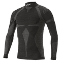 Alpinestars ZX Evo V2 Long Sleeve Top, camiseta de capa base para automovilismo, negro y gris, cuello alto con logotipo blanco, diseño con motivo jacquard, prenda técnica ajustada con textura de punto ligero