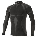 Alpinestars ZX Evo V2 Long Sleeve Top, camiseta de capa base para automovilismo, negro y gris, cuello alto con logotipo blanco, diseño con motivo jacquard, prenda técnica ajustada con textura de punto ligero