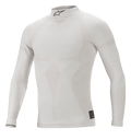 Alpinestars ZX Evo V2, camiseta de manga larga, blanco y gris, capa base de automovilismo resistente a las llamas, cuello alto con logotipo Astars negro, confección sin costuras con motivo de jacquard, ropa interior técnica ligera y ajustada