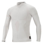 Alpinestars ZX Evo V2, camiseta de manga larga, blanco y gris, capa base de automovilismo resistente a las llamas, cuello alto con logotipo Astars negro, confección sin costuras con motivo de jacquard, ropa interior técnica ligera y ajustada
