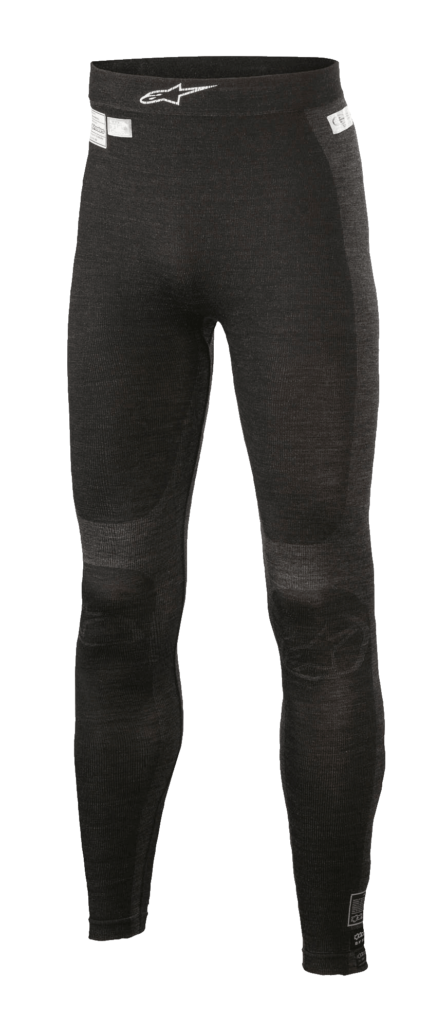 Alpinestars ZX Evo V2 Bottom, pantalones de capa base para competición, negro y gris, textura acanalada con construcción sin costuras, logotipo blanco de Alpinestars en la cintura, equipo de alto rendimiento resistente al fuego para automovilismo y karting