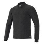 Alpinestars Race V3 Long Sleeve Top, Black textured base layer, high mock-neck collar with white logo, fitted design, flame-resistant motorsports performance wear