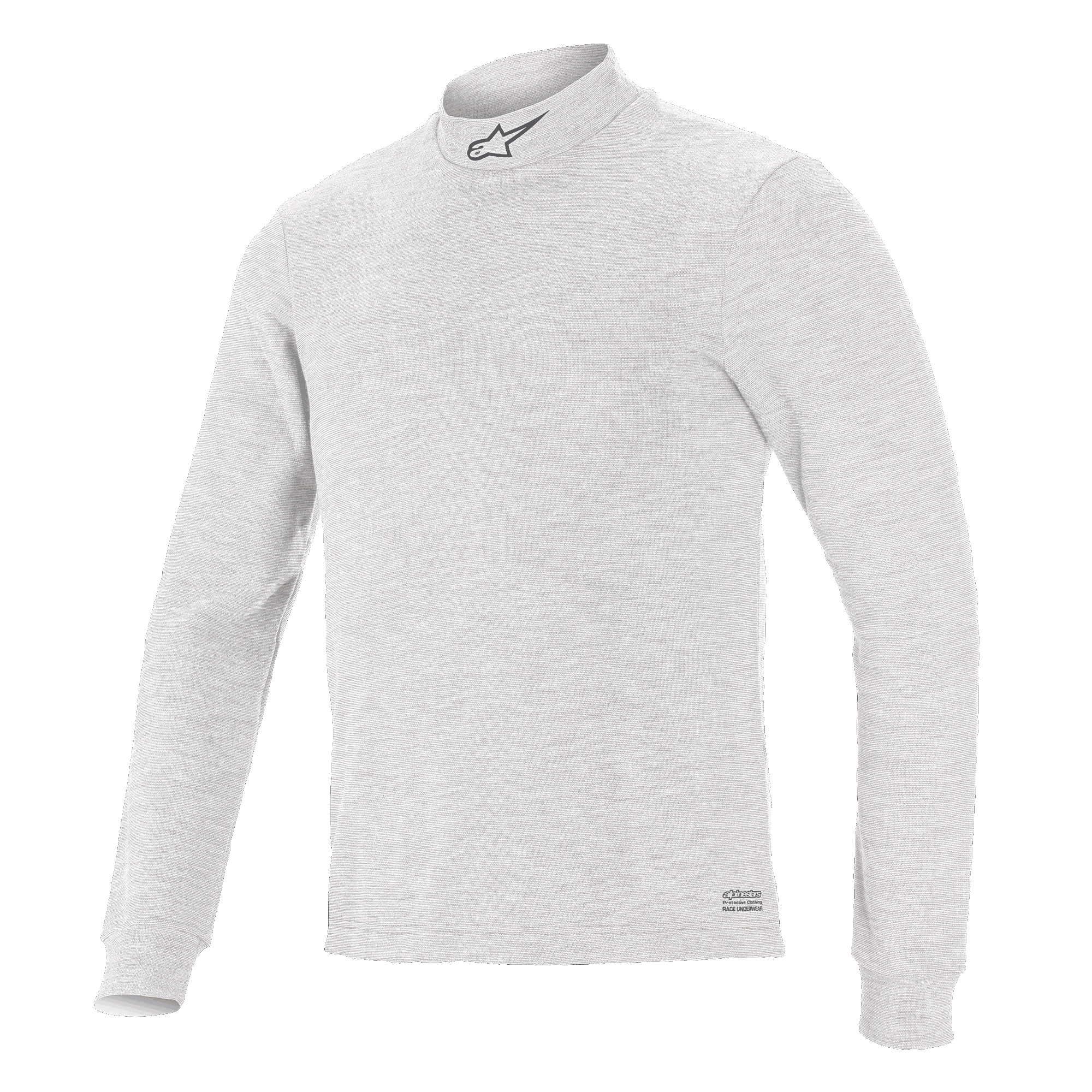 Alpinestars Race V3 Top de Manga Larga, capa base para automovilismo, blanco, cuello alto con logotipo pequeño, manga larga, tejido ignífugo de tacto suave, diseño deportivo minimalista