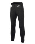 Alpinestars Race V3 Bottom, pantalones de capa base para automovilismo, negros, con tejido texturizado resistente al fuego, logotipo de estrella blanca en el muslo, etiqueta de certificación FIA en la cintura, prenda interior técnica larga para automovilismo profesional