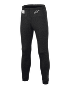 Alpinestars Race V3 Bottom, pantalones de capa base para automovilismo, negros, con tejido texturizado resistente al fuego, logotipo de estrella blanca en el muslo, etiqueta de certificación FIA en la cintura, prenda interior técnica larga para automovilismo profesional
