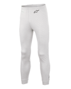 Alpinestars Race V3 Bottom, pantalones de capa base para automovilismo, blanco, material texturizado resistente al fuego, logotipo A-star negro en la cadera, cintura y puños de los tobillos acanalados, capa inferior técnica ligera